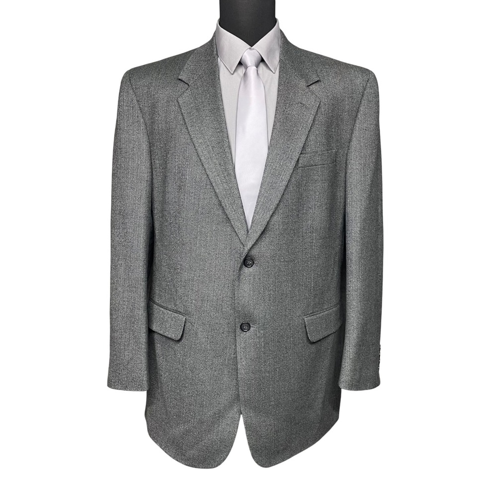 VTG 90s/Y2K Alan Flusser Sport Coat Mens 46L Gray Lambswool Cashmere Herringbone